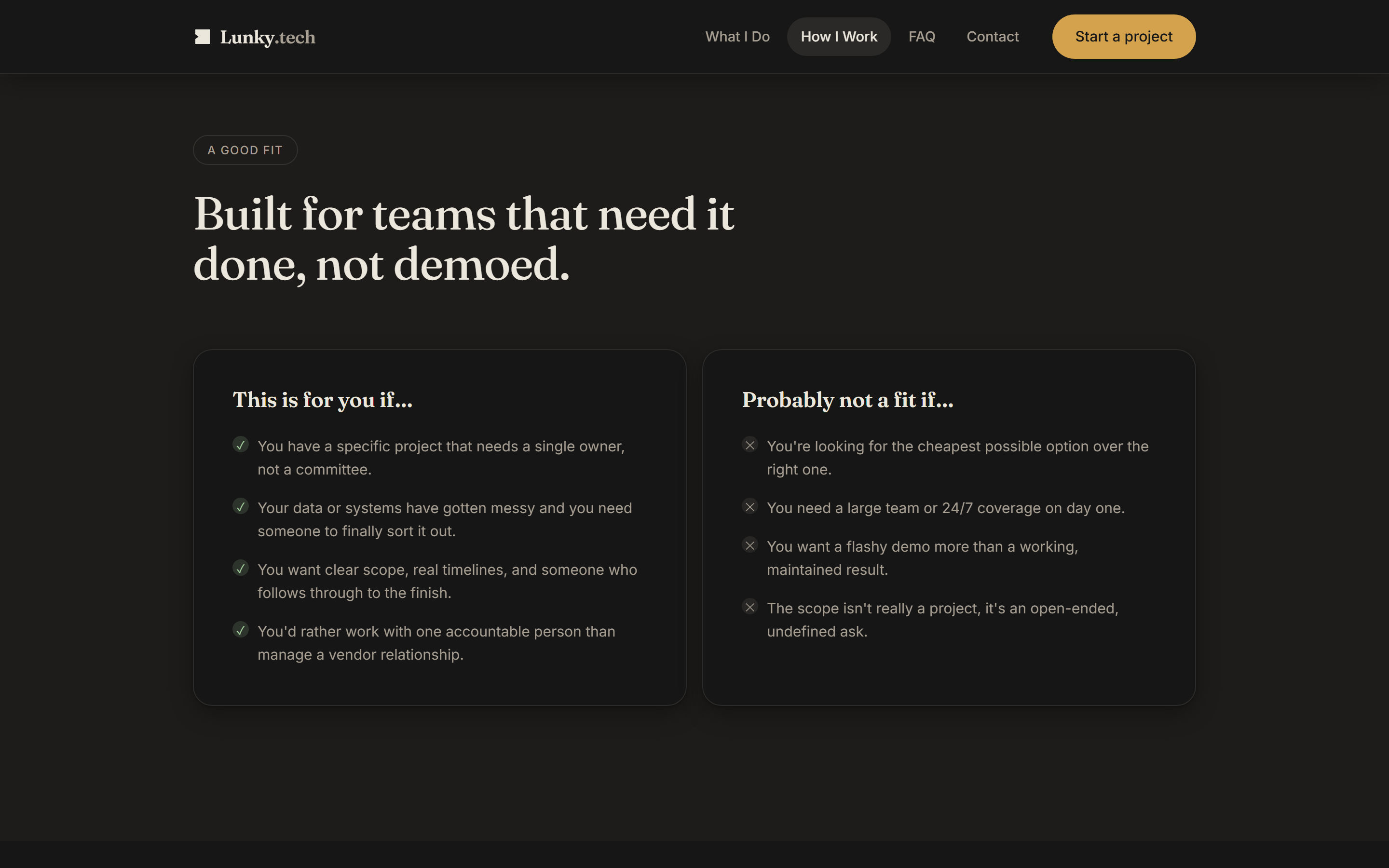 Lunky.tech — engagement fit